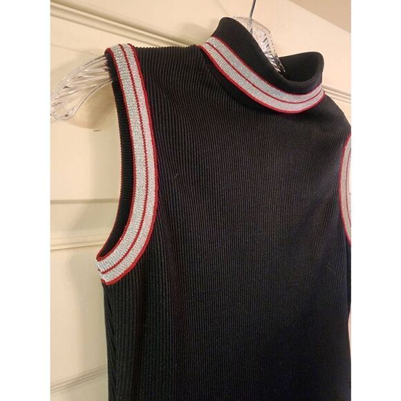 Vintage Monsanto NWT  mock turtleneck shimmer skater dress silver black and red - Picture 7 of 9